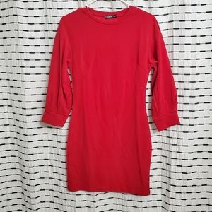 Shein Red Puff Sleeve Fitted Dress